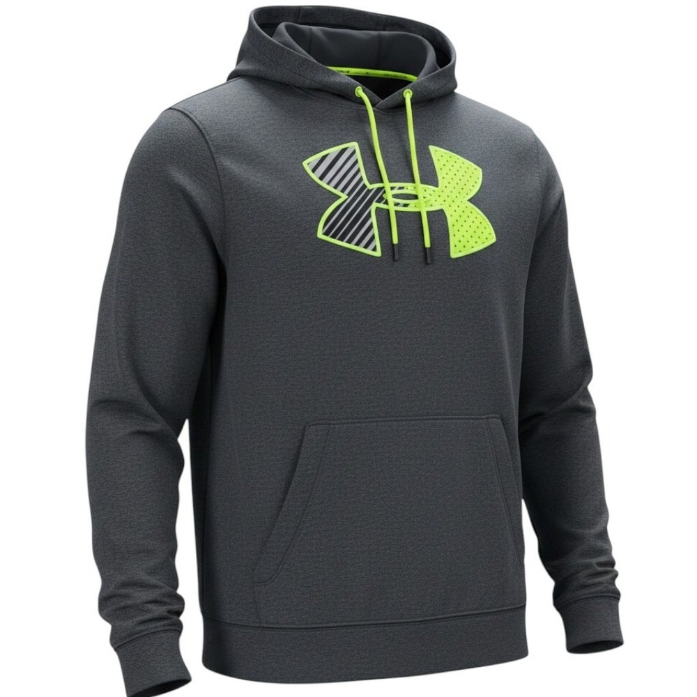Under Armour Storm Big Logo Hoodie Men's Medium Gray Neon Yellow 2013 FW